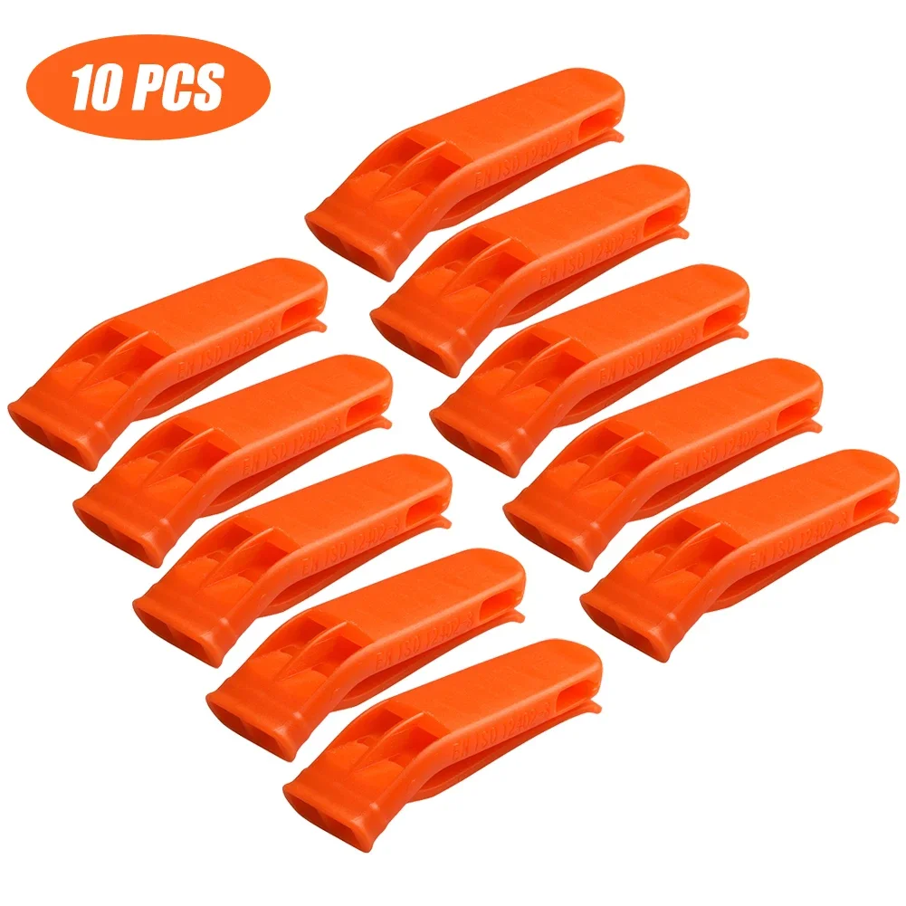 10PCS Plastic Whistle Outdoor Camping Hiking Survival Rescue Emergency Loud Whistle Double Pipe Dual Band Sports Match Whistles