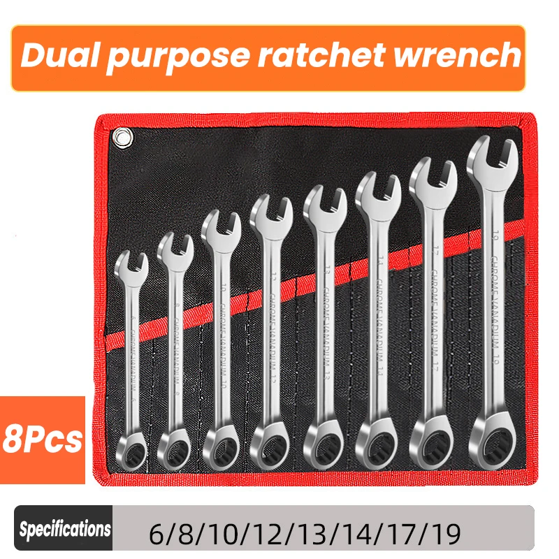Dual Purpose Ratchet Wrench Set Chrome Vanadium Combination Spanners for Auto and DIY Repairs Hand Tools