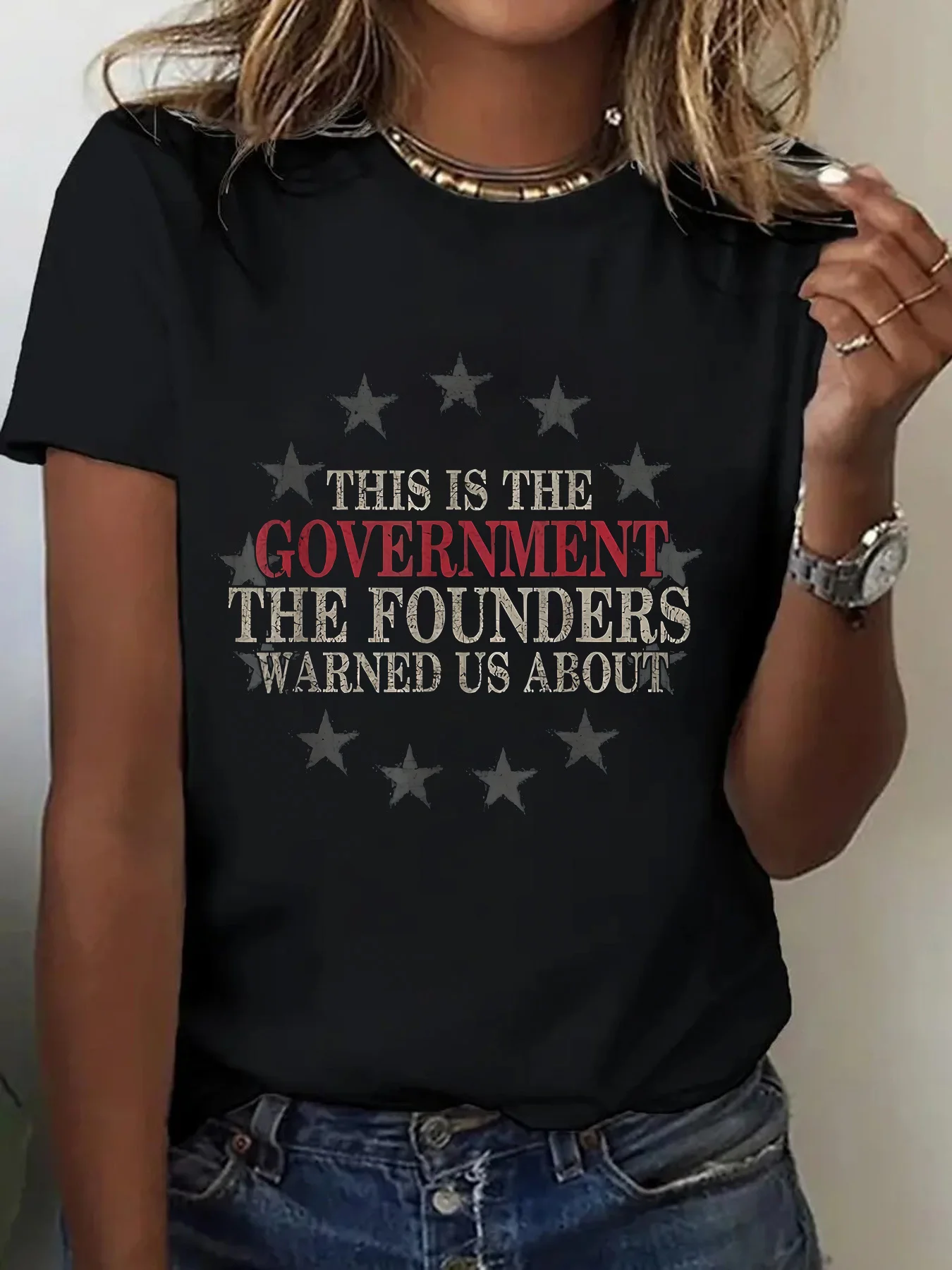 Pure, This Is The Government Pattern Printed T-Shirt That The Founder Warned Us About. This Is a Seasonal Casual Women