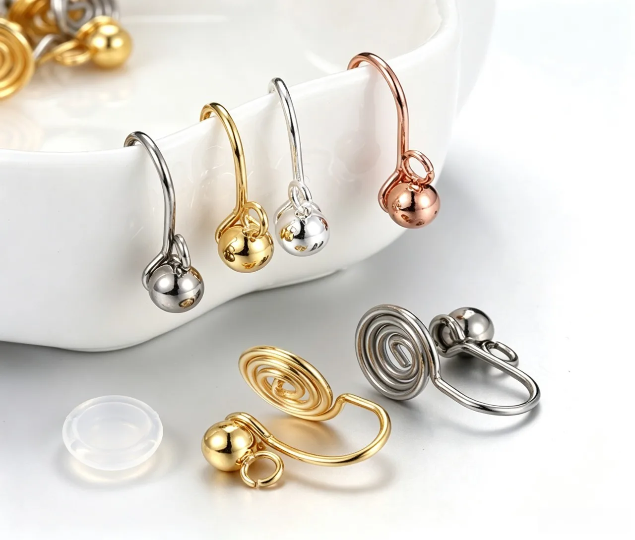2/10/20pcs 316 Stainless Steel Ear Clips Spiral Disc Earrings Base Pendant Connector Earring Pads Tray Loop DIY Jewelry Making
