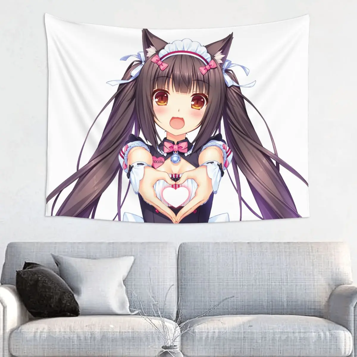 Chocola Smile Blush Tapestry Wall Hanging Hippie Tapestry Anime Nekopara Kawaii Art Throw Rug Blanket Room Decor 95x73cm