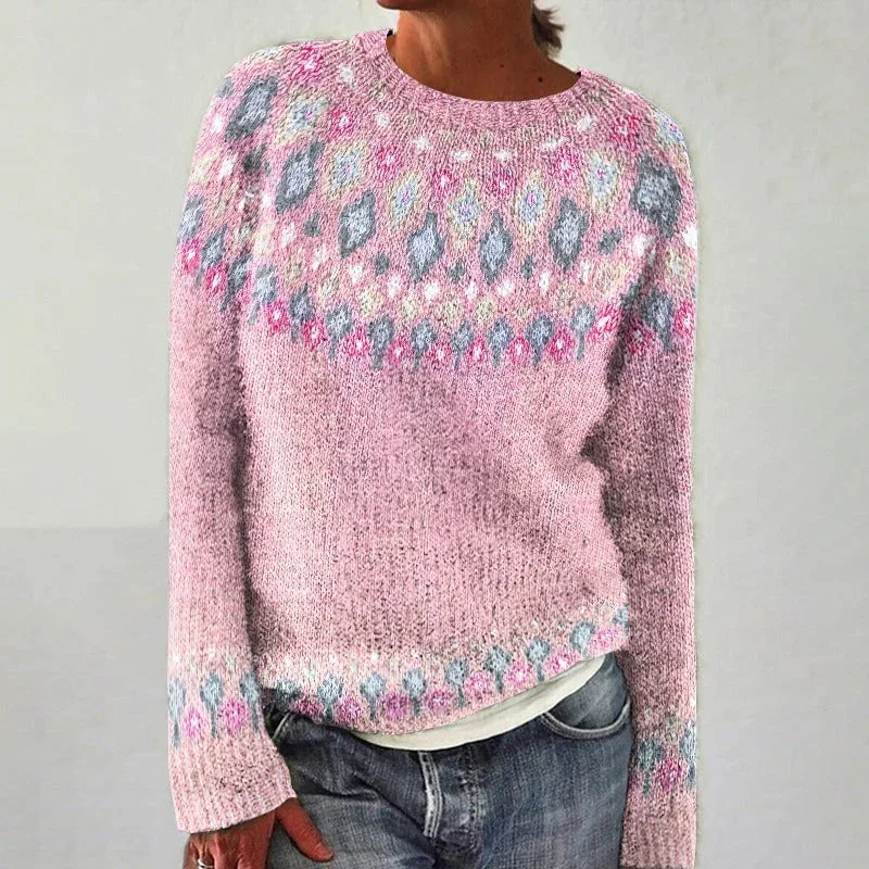 

European and American New Sweaters Women Wish Hot Sale Round Neck Color Matching Loose Fashion Pullover Knitted Sweater