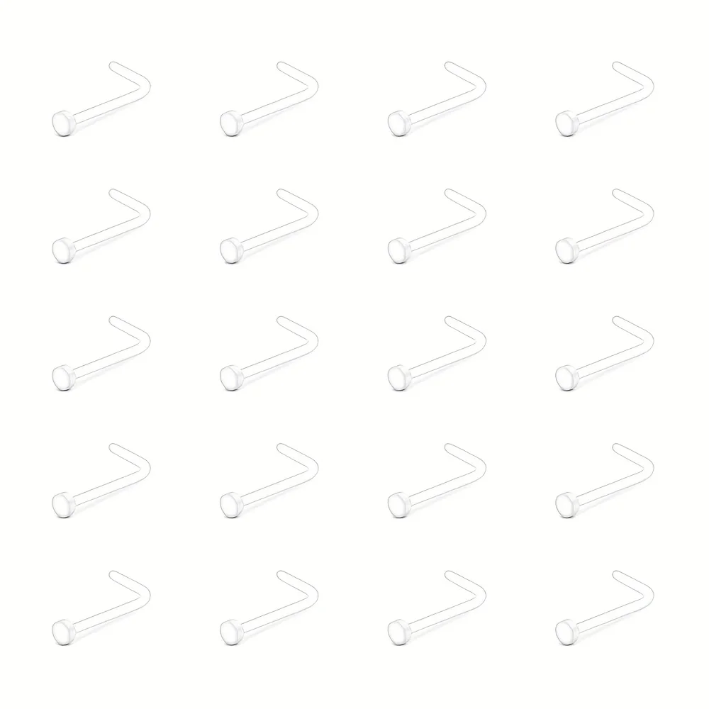 20 قطعة 18 جرام من ترصيع الأنف الشفاف - على شكل حرف L، بلاستيك، تصميم برأس مسطح للنساء، مثالي للارتداء اليومي، ترصيع ثقب الأنف #6