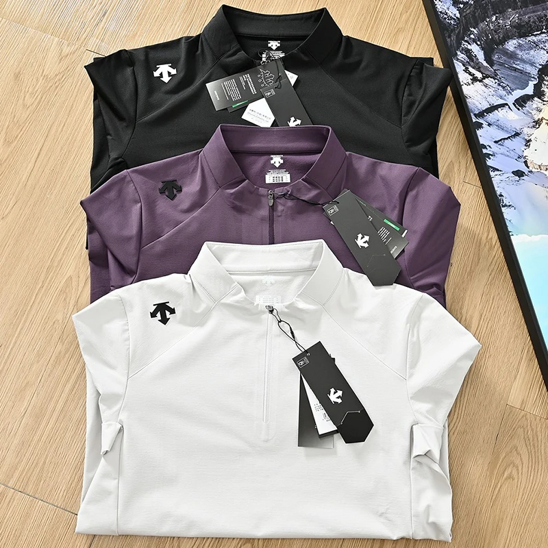 Half zip solid color base shirt stand collar long sleeved men's top 2026 autumn new item DESCENTE