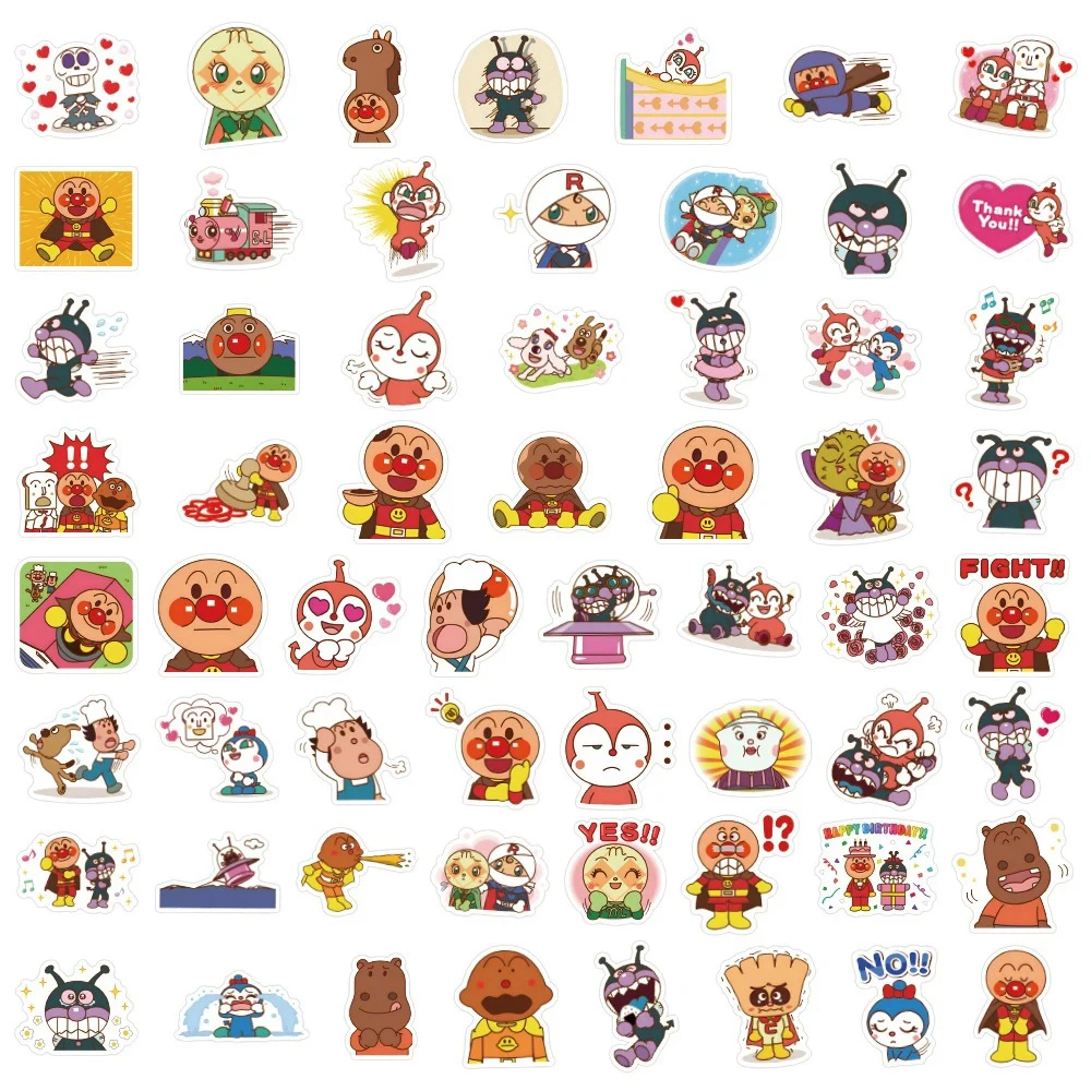 Clássico Anime Anpanman Adesivos para crianças, Decalques bonitos dos desenhos animados Graffiti, Brinquedos Kawaii, Telefone, Skate, Notebook, 10 Pcs, 30 Pcs, 60 Pcs, 120Pcs