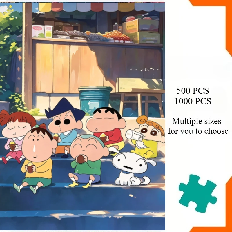 Large Jigsaw Puzzle 500/1000 Pieces Crayon Shin-chan Paper Puzzles Adult Present Portable Box for Family Games Educational Toys