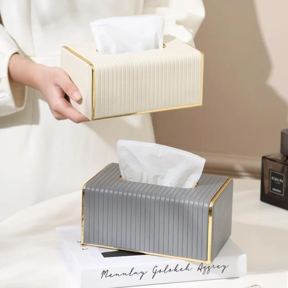 Creative Striped Tissue Box Dining Table Commercial Hotel High-looking Tissue Box Living Room Light Luxury Tissue Box