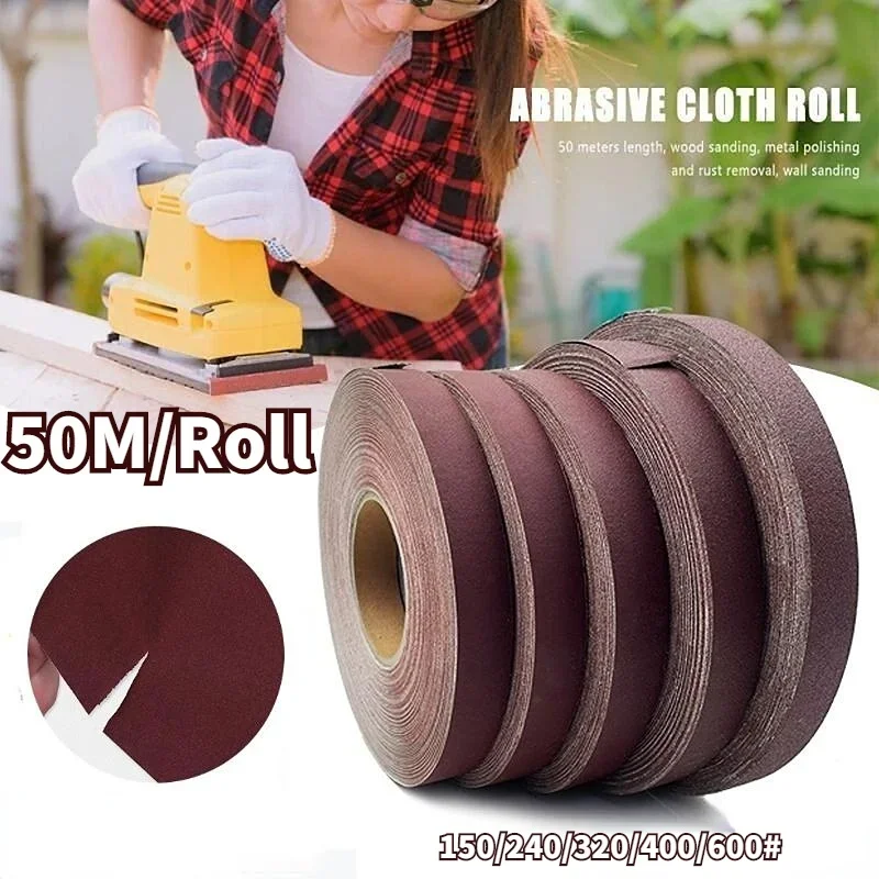 50M/Roll 150/240/320/400/600 Grit Polishing Sandpaper  Emery Cloth Roll for Grinding Tools Woodworking Abrasive