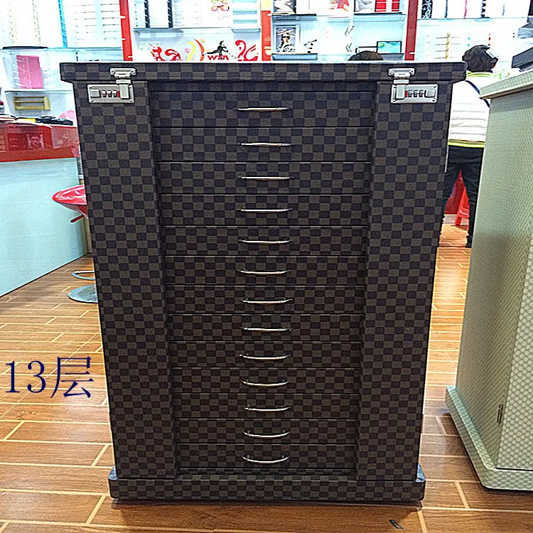 Glasses display cabinet Flannel inner grid storage cabinet Glasses display box Sunglasses storage leather cabinet PU removable