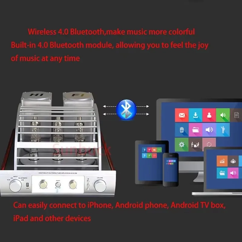 Sunbuck 200 ワット + 200 ワット 2.0 チャンネル USB Bluetooth HIFI WY10P 6K3P 真空管アンプデスクトップ本棚 WY10P 6K3P 真空管アンプ
