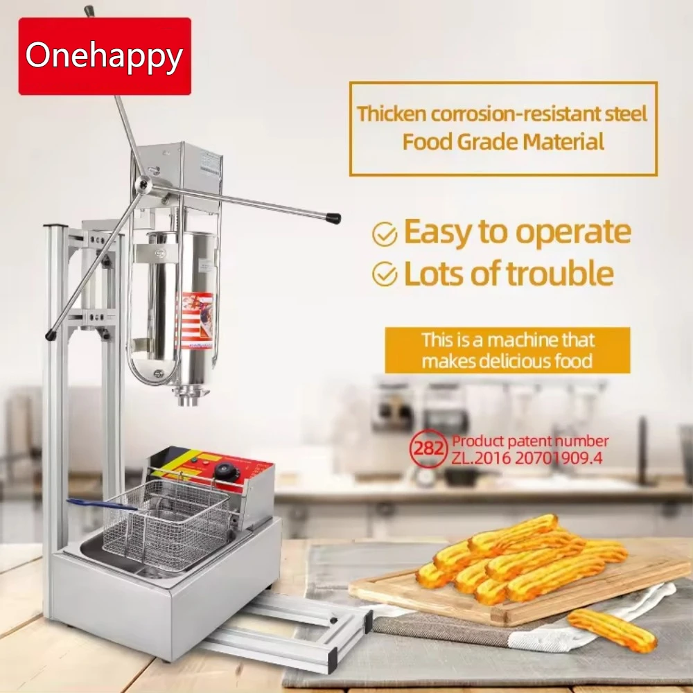 Stainless Steel Automatic Spanish Churro Machine (Churrera) with Fryer - Commercial Snack Maker High Efficiency
