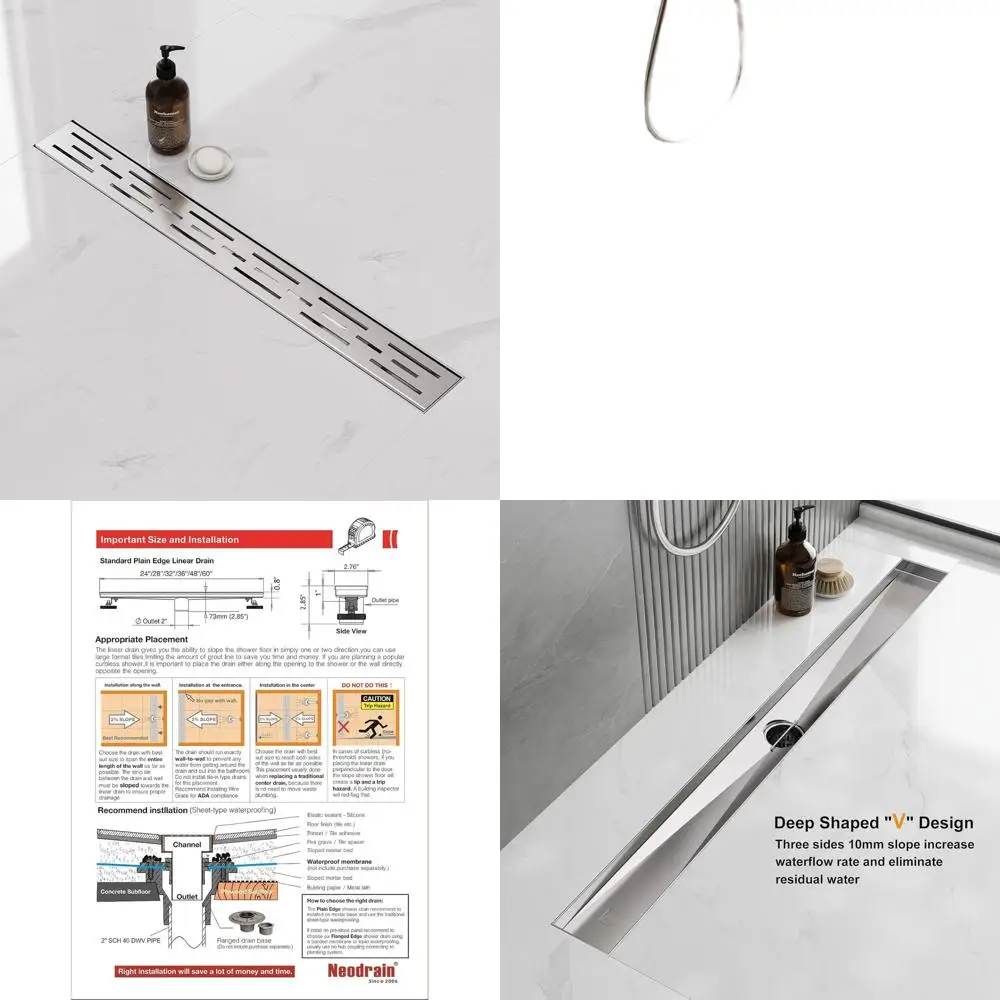 

24 Rectangular Shower Drain with Brick-Pattern Grate in Brushed 304 Stainless Steel - CUPC Certified