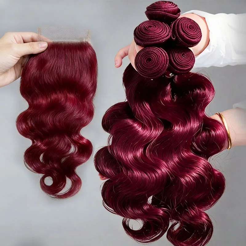 

Burgundy 99j Body Wave Bundles 100% Human Hair 16A Brazilian Virgin Raw Hair 3 4 5 Bundles Colored Weave Extensions For Women