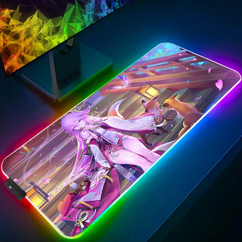 RGB Genshin Impact Mousepad Gaming Play Mats Anime Gamer Mouse Pad XXL Keyboard Computer PC Desk Mat Notbook Led Light Pad