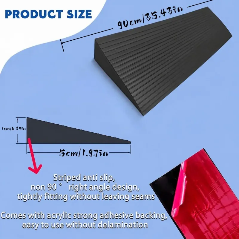 1PC 90X5cm Grooved Rubber Floor Transition Ramp Strip, Non Slip Doorway Floor Leveling Strip for Home Office Entryway