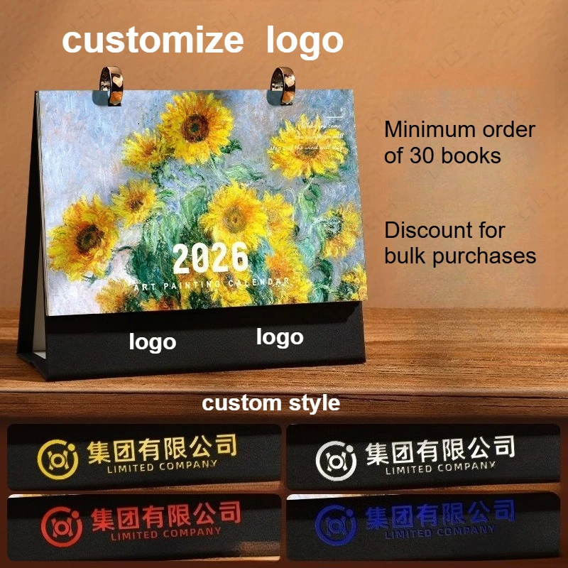 Calendario de pintura al óleo de paisaje 2026, calendario de escritorio de decoración de escritorio de estilo Retro creativo, práctico calendario de escritorio de oficina