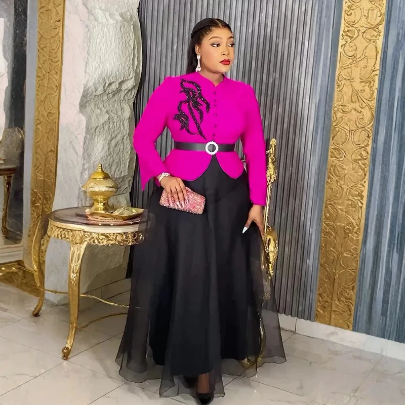 

Plus Size Fashion African Dashiki Ankara Dresses for Women Wedding Evening Gown Elegant Muslim Dubai Turkey Long Sleeve Dress