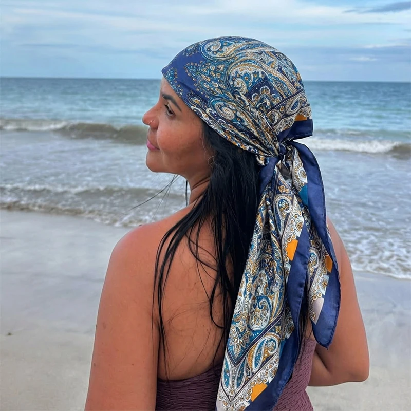 

Роскошный атласный квадратный платок для женщин, мусульманский хиджаб, элегантный шелковый шейный платок с узором пейсли, шаль, лента для ручки сумки, повязка для волос