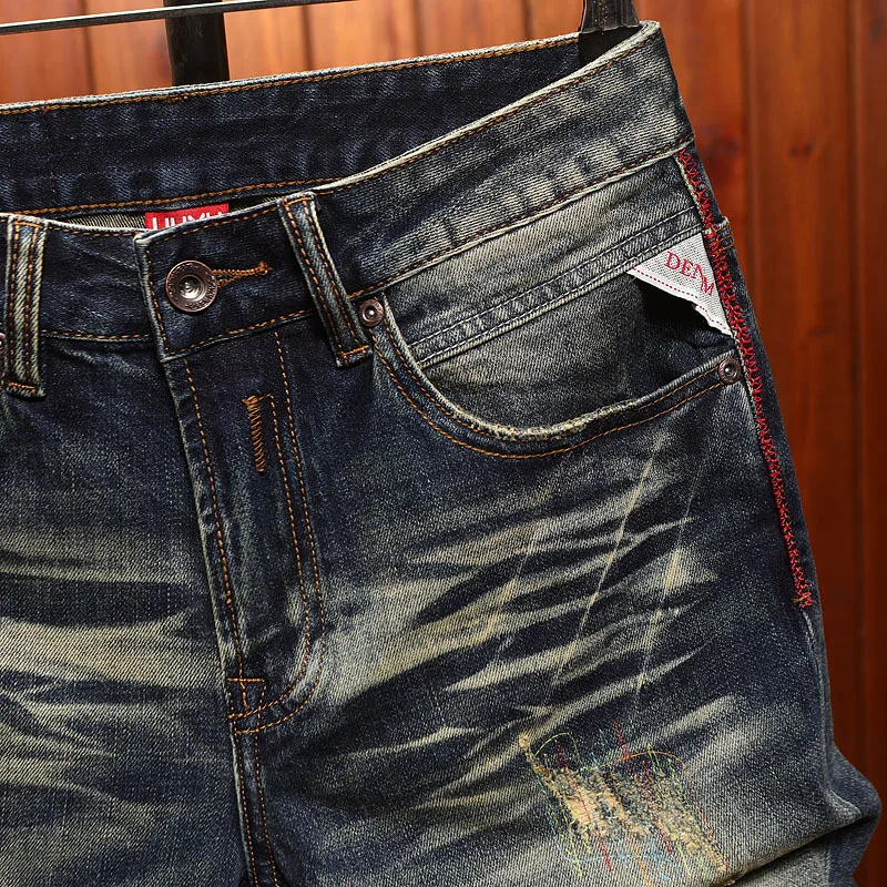 Five point denim shorts for men, summer American street fashion trend, retro washed nostalgic denim mid pants