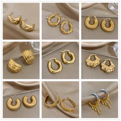 AENSOA Chunky Stainless Steel Thick Hoop Earrings for Women Punk Round Half Circle Huggies Hoop Earrings Rock Gold Color Jewelry