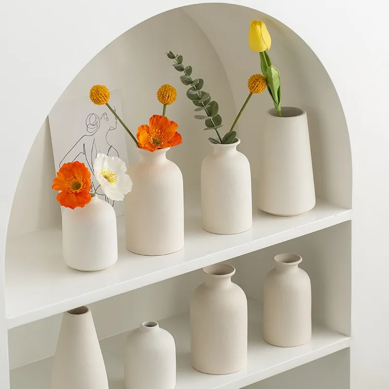 Ceramic Vase, White Flowerpot, Decorative Vase, Home Living Room Desktop Decoration, Dry Vase
