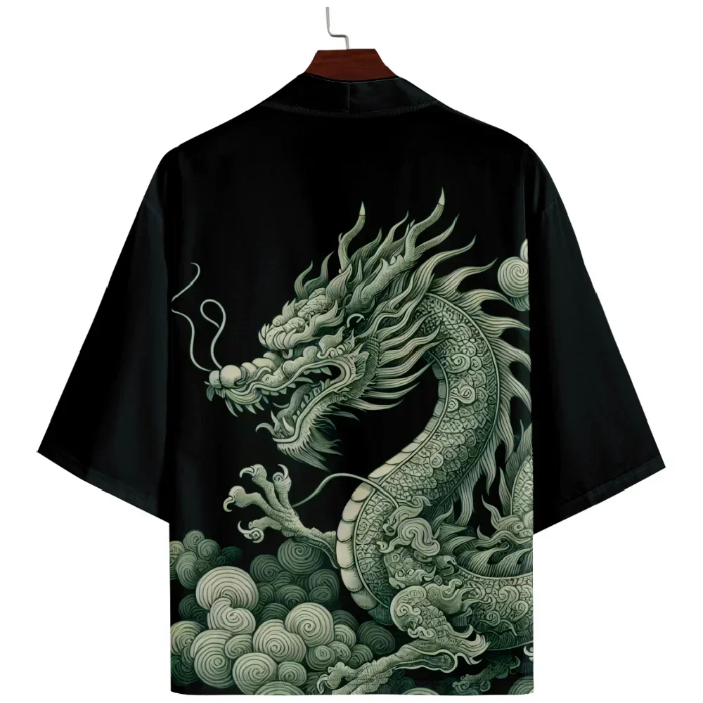 

Male kimonCardigan black Haori female and male Cosplay Yukata costume Harajuku kimono pluse-sized anime Chinese dragon shirt