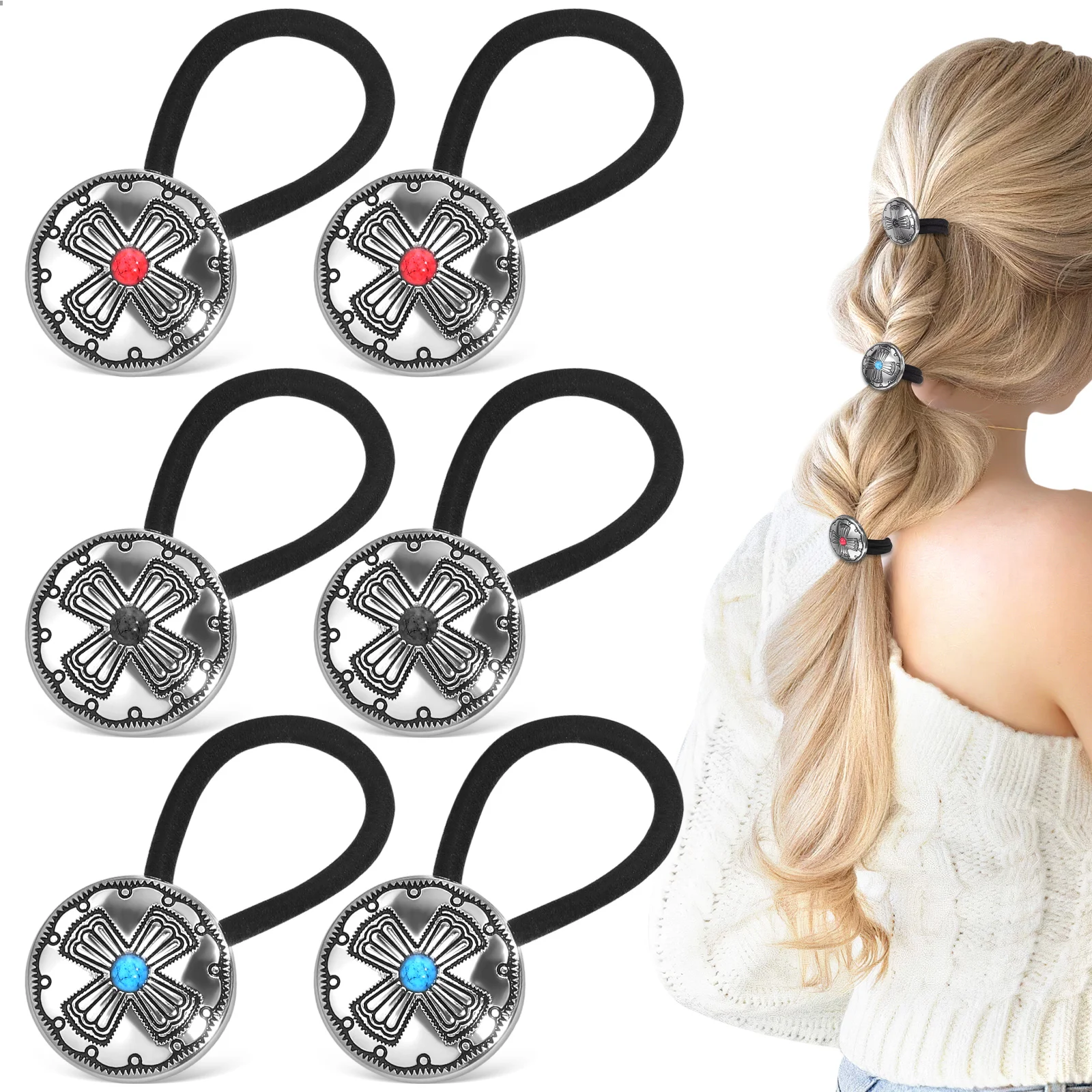 

6 Elastic Hair Ties Lightweight Headbands for Women Boho Scrunchies Travel Accessories Black Bands Fit All Hair Types