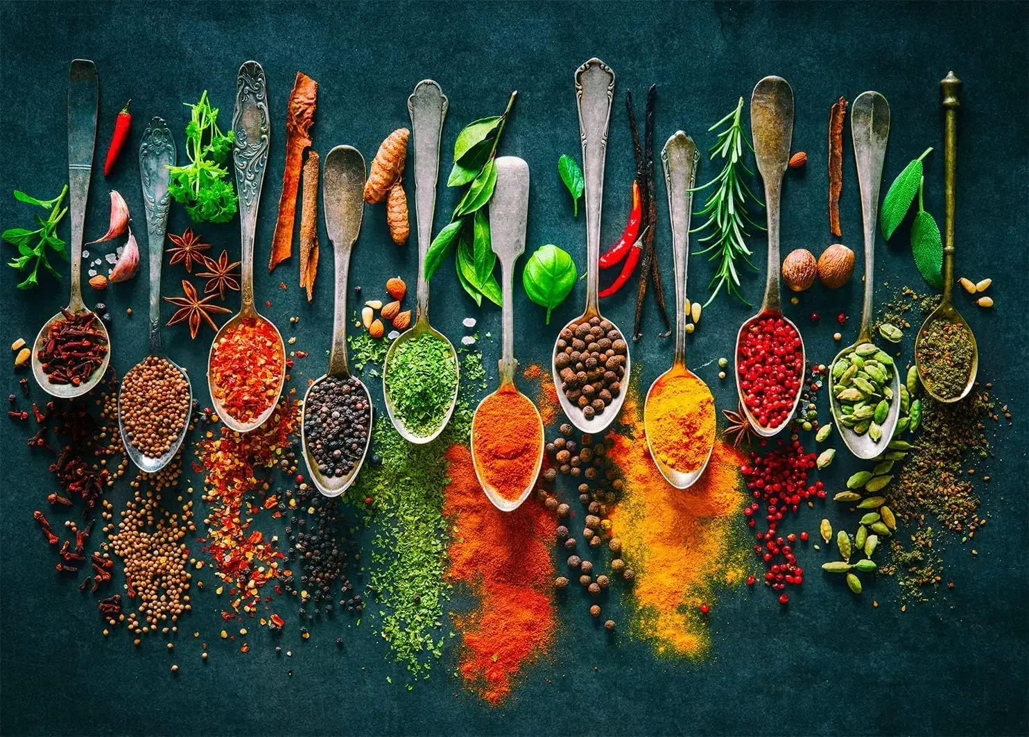 Vibrant Assorted Spoons Spices Wooden Jigsaw Puzzle 520 Pieces Kitchen Cafe Wall Decor Family Party Game Housewarming Gift