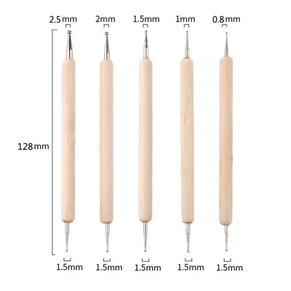 5Pcs Dual-End Wooden Nail Dotting Pen Set, Marbleizing Manicure Tools for Nail Art Design & Painting