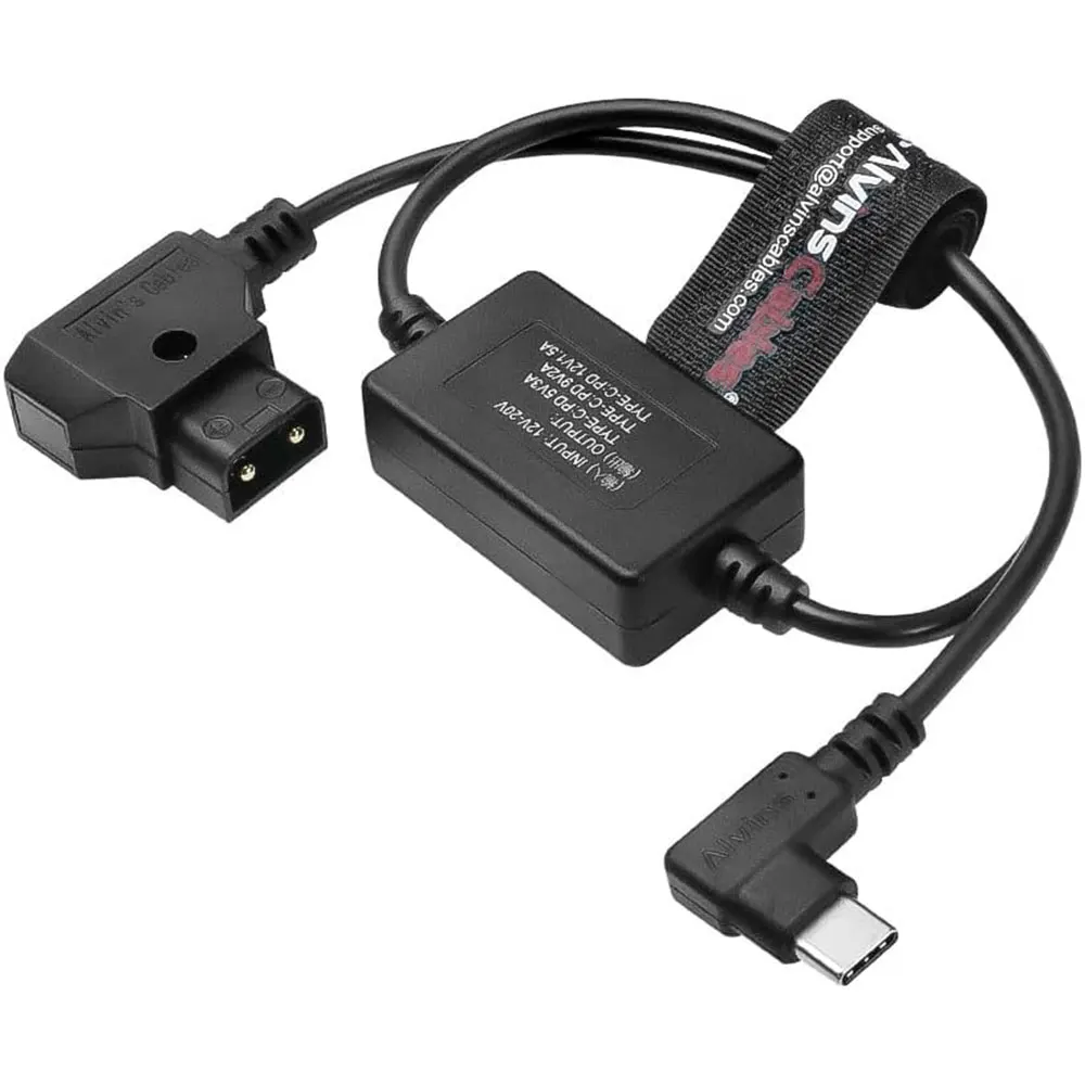 Alvin’s Cables D-Tap to USB-C Power Cable for Canon R5C, for Sony A7SIII FX3, Nikon Z5 Z9 Lumix S5, Right Angle Type-c PD Fast C