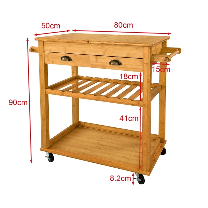 

New Design Wood Kitchen Island Storage Trolley Cart with Drawers Bamboo Folding Kitchen Trolley