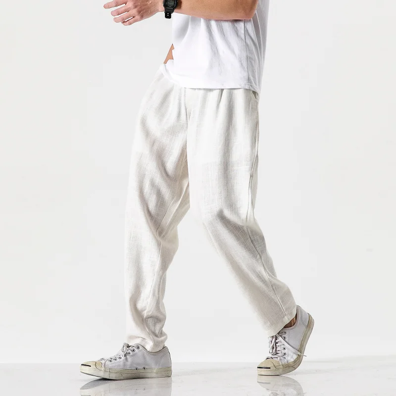 

Summer New Men's Casual Harem Pants Linen Cotton Harlan Zen Meditation Monastic Wear Loose Fit Straight Leg Trousers