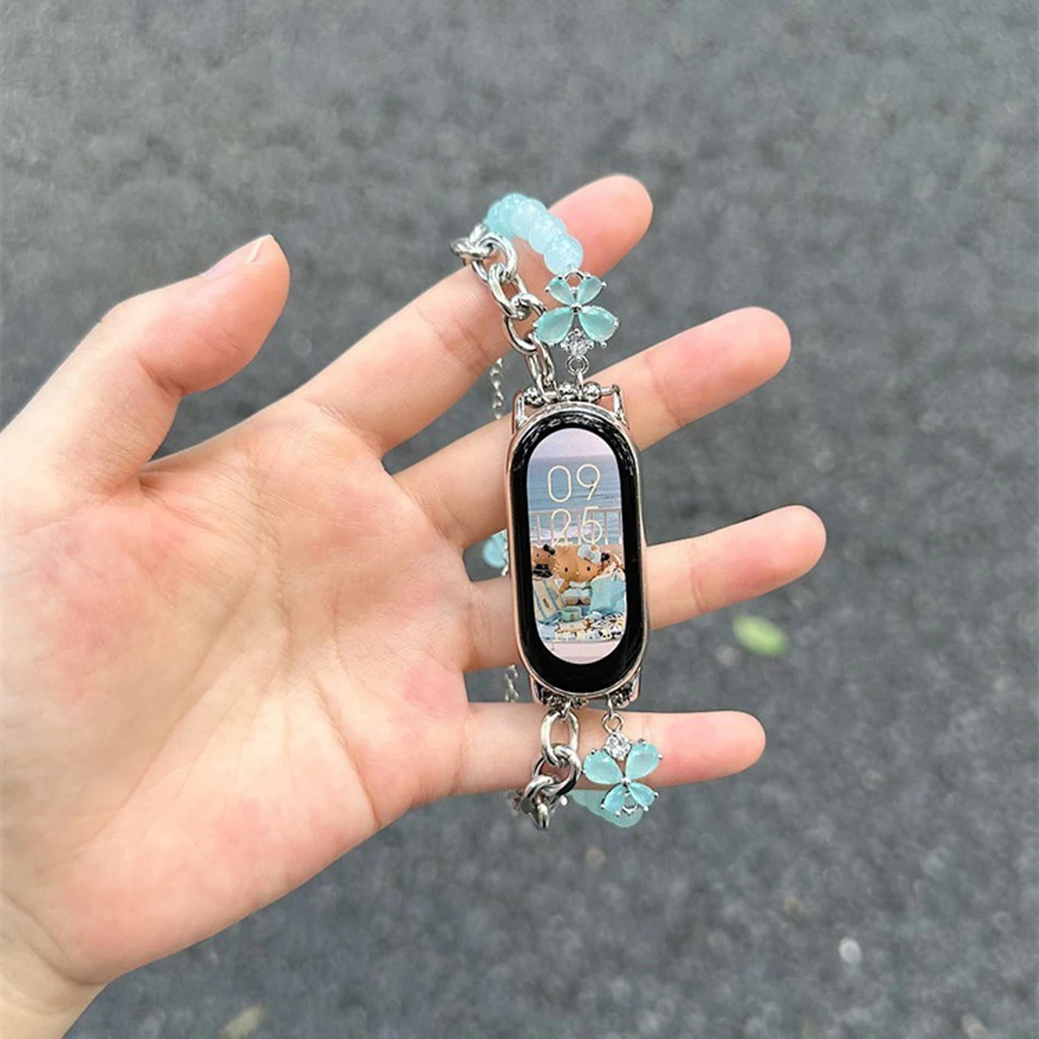 Strap For Xiaomi Mi Band 9 8 7 Pro Miband 5/6/3/4 Luxury Diamond Butterfly Fashion Crystal Beads Chain Metal Bracelet Watch Band