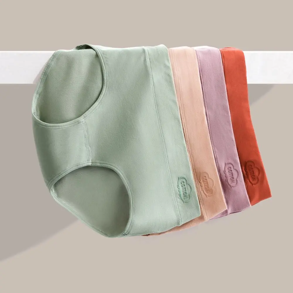 4 個ソフトソリッドカラー綿パンティーパンツランジェリー女性下着シームレスミッドウエストブリーフガール