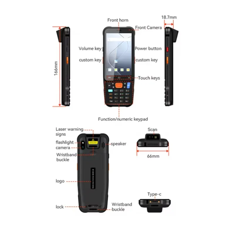Industrial Android 15 PDA Handheld Barcode Scanner with Keyboard IP67 Rugged Design Octa-Core Processor 4-inch Screen 3GB Memory