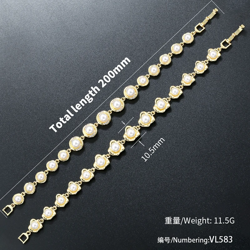 ZHUKOU Flower Round Imitation Pearls Elegant and Delicate Women's 18K Gold-Plated Brass Jewellery Bracelet：VL583 VL584