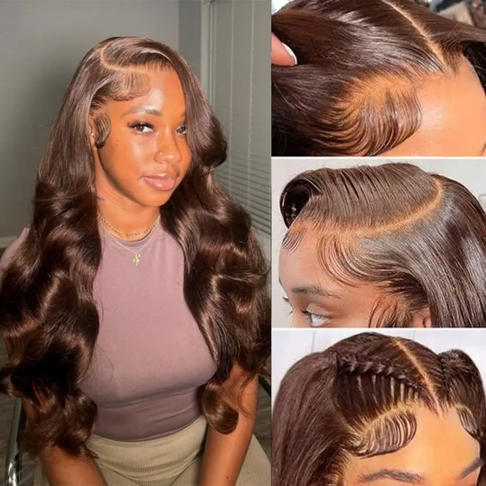 Chocolate Brown Body Wave Lace Front Human Hair Wigs 200 Density Brazilian 13x4 13x6 HD Lace Frontal Wigs Preplucked For Women image 2
