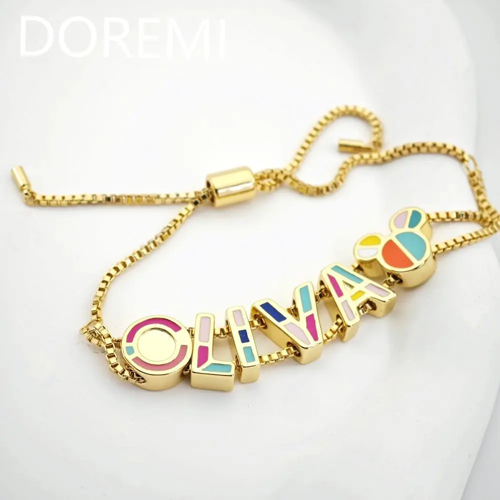 

DOREMI Enamel Letter Bracelet Custom Slide Name Chain Heart Charms Colorful Letters DIY Women Bracelet