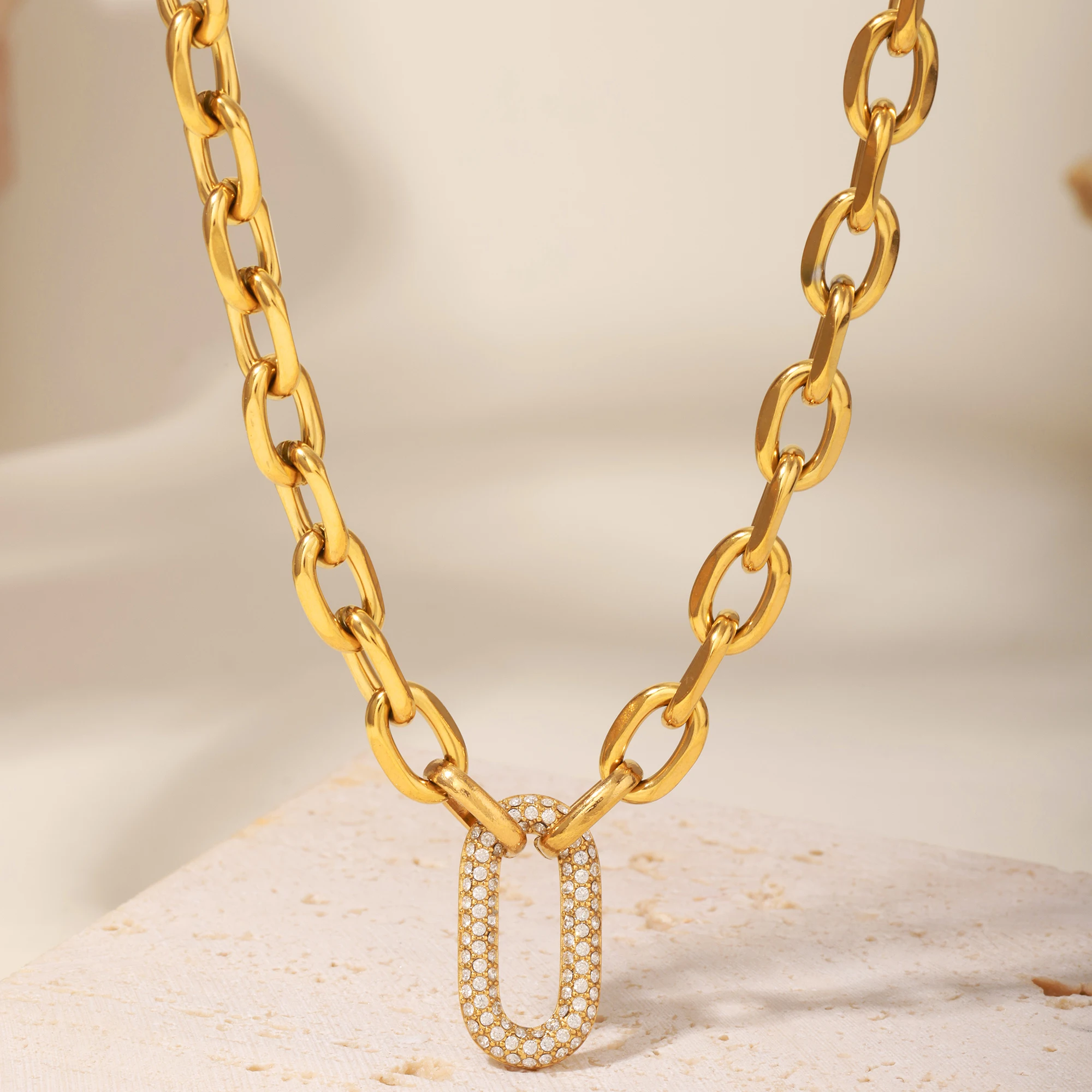 Trendy Vachette Clasp Chain Bracelet Necklace For Women Gold Plated Zircon Pendant Luxury Waterproof Bangle Jewelry Gift