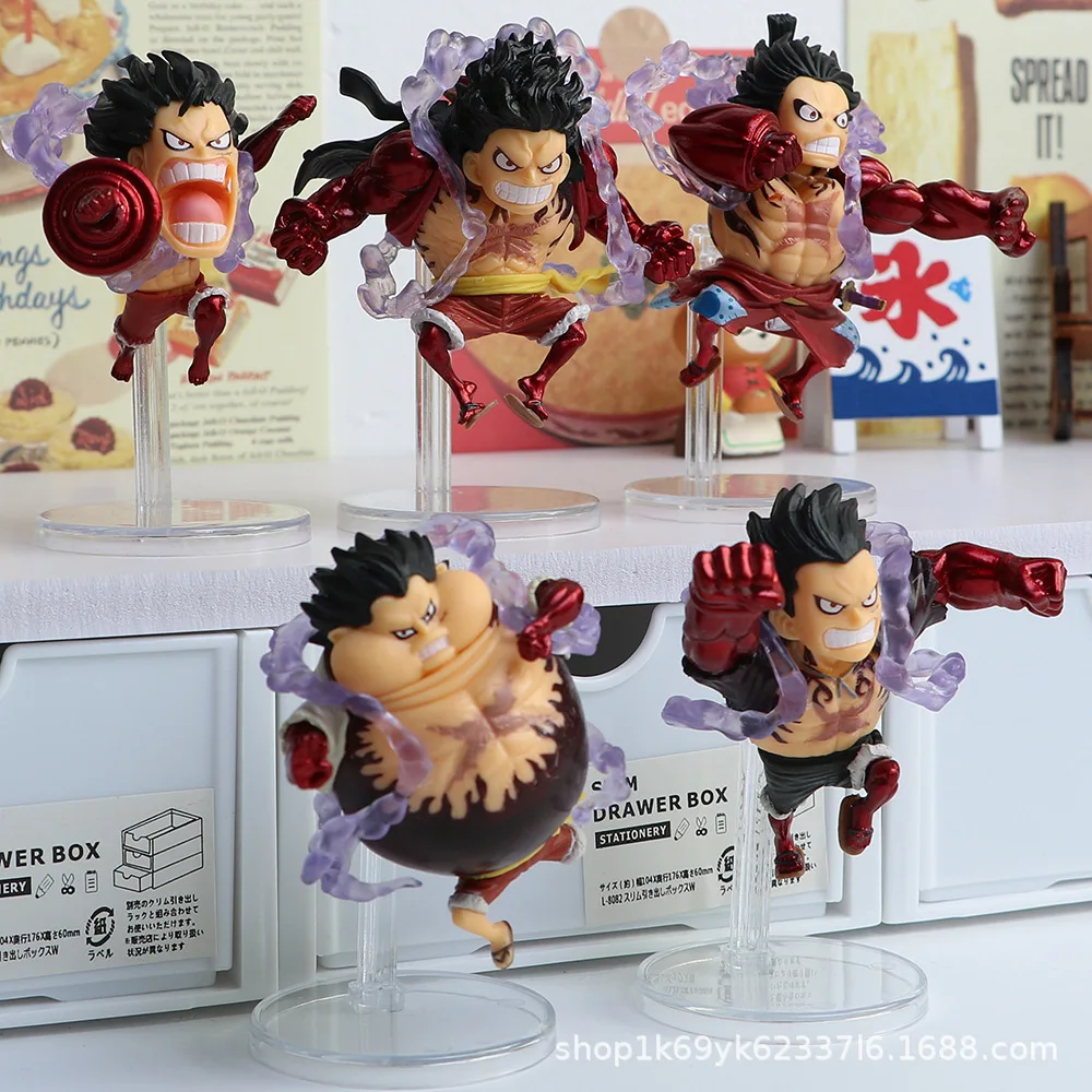 5pcs/set Q Version Anime One Piece Gear 4 Styles Luffy Action Figure Elastic Man Cute Statue PVC Model Collection Toys Kids Gift