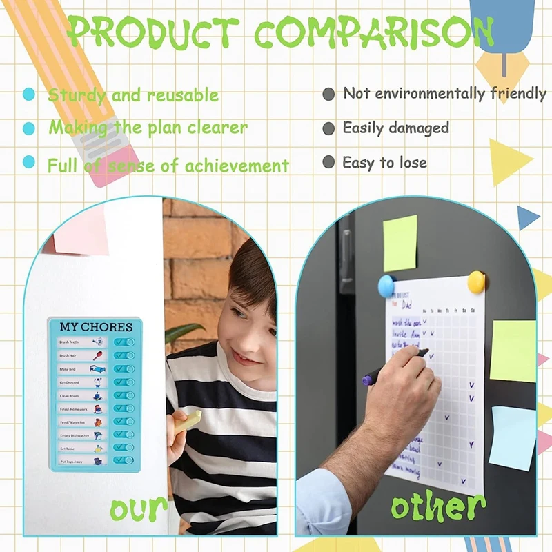 4 Pieces My Chores Check List Board Portable Chore Chart Memo Plastic Board With 10 Detachable Cardstock For Kids Home