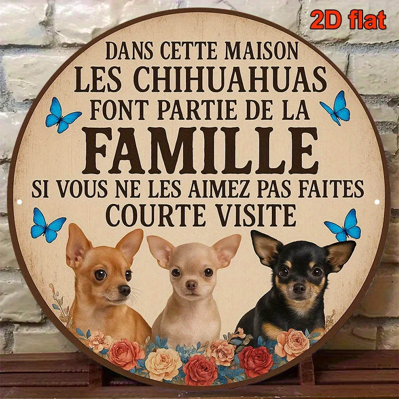 2D Plane - Circular 2D Plane Logo - Classical decorative plaque, featuring French text and floral butterfly patterns