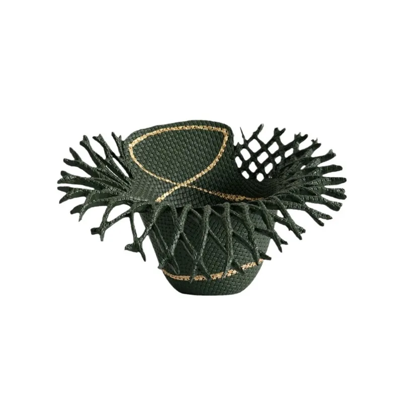 

Nordic ins wind straight leather vase living room light luxury high-end woven decoration flower ware soft