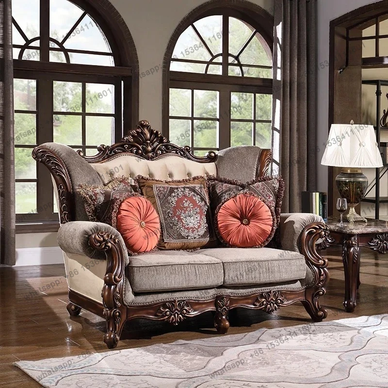 

yj57 Luxury American all-solid wood sofa fabric classical European villa large living room sofa combination
