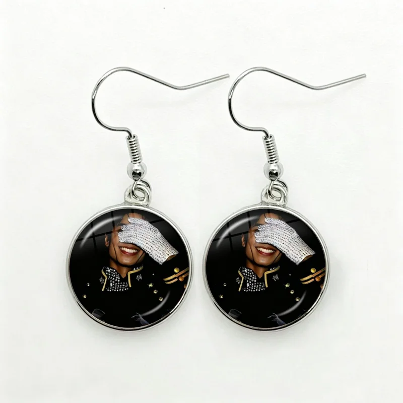 MJ Dance King Michael Jackson Drop Earrings Glass Round Jewelry For Women Girls Gift