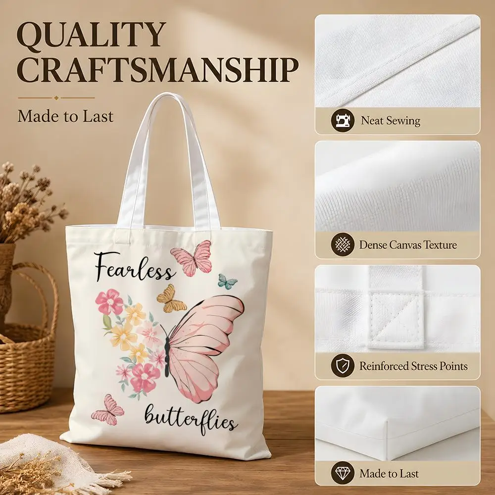 Fearless Butterflies Storage Bags Canvas Tote Bag Women Large Capacity Reusable Shopping Shoulder Bag Daily Handbag