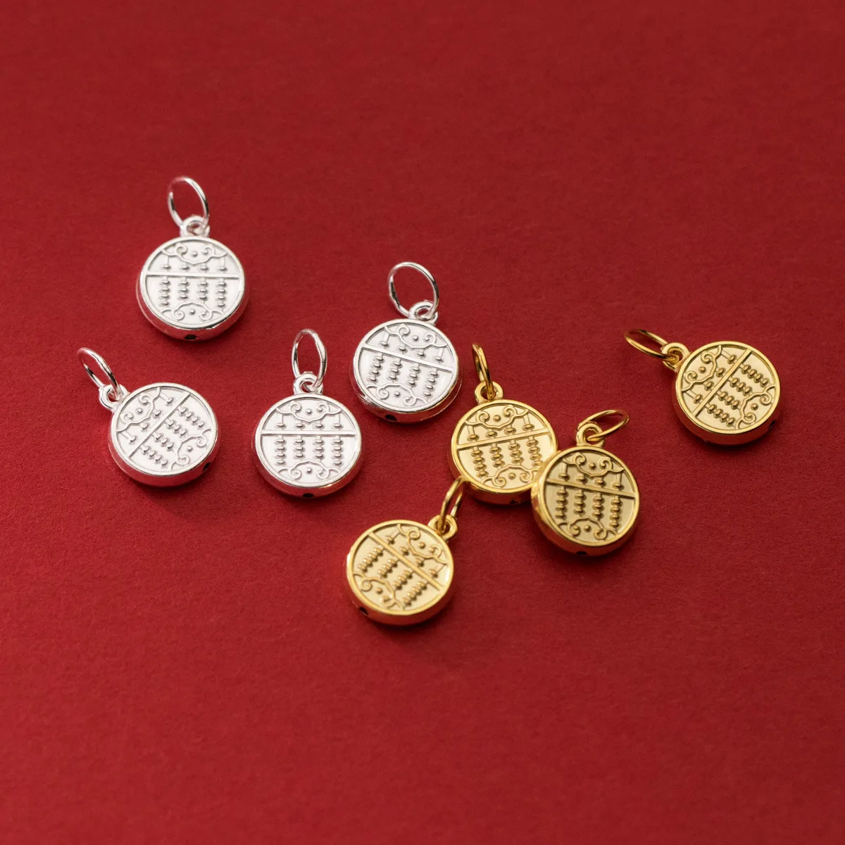 1pc/Lot 925 Sterling Silver Chinese Lucky Abacus Circle Charms 12mm Unisex Decoration Jewelry Pendants DIY Bracelets Necklace