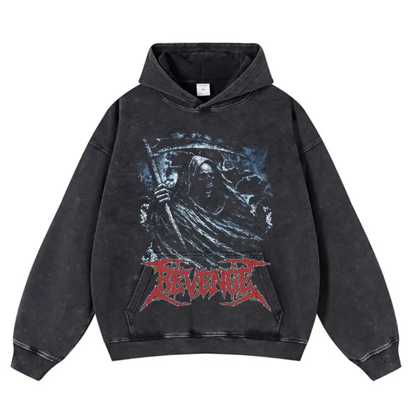 Harajuku الشارع الشهير 2025 الهيب هوب خمر الشرير غسلها الجمجمة طباعة هوديي فضفاض البلوز الشارع الشهير المتضخم البلوز مقنعين