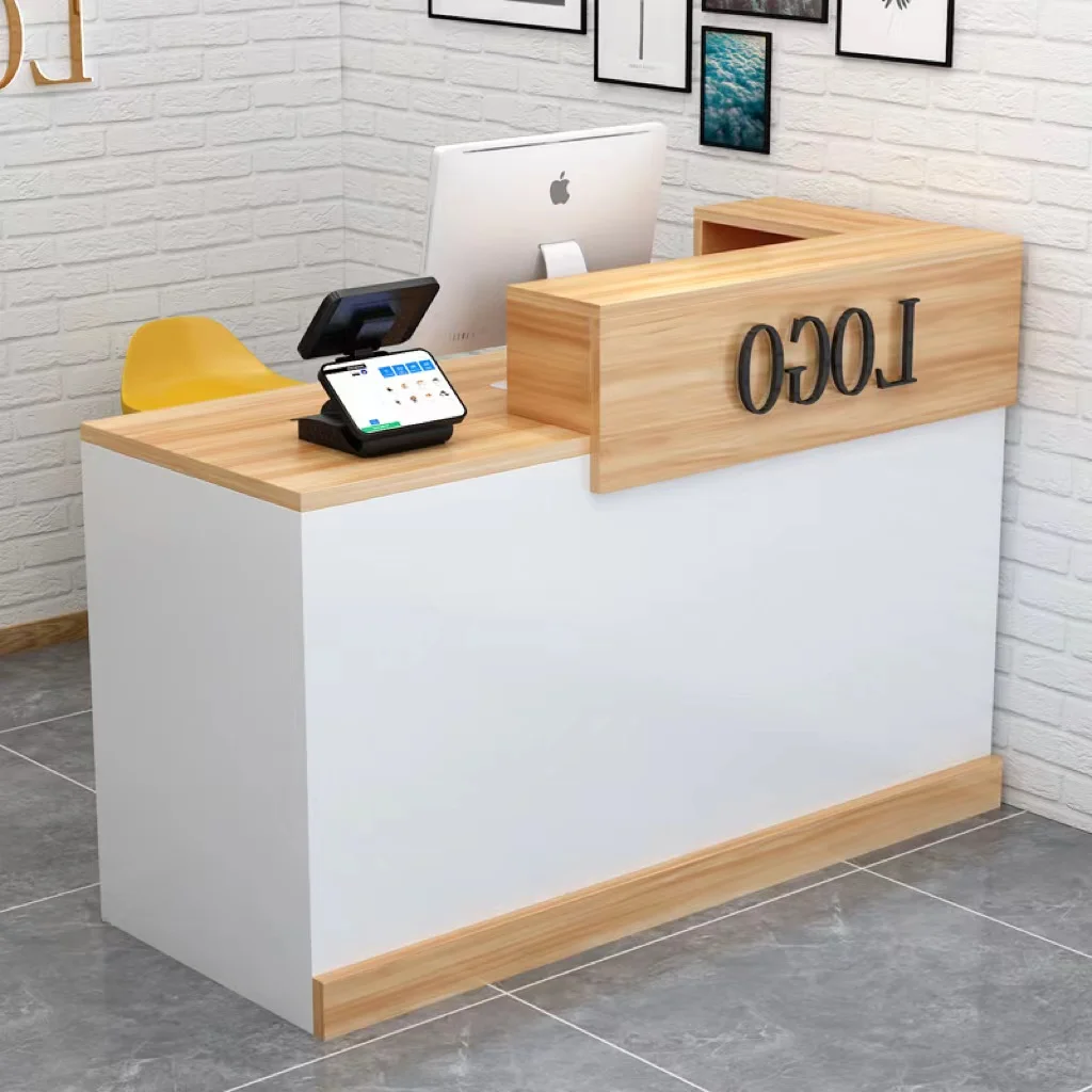 صفحة الخروج شريط من الخشب الصلب مكتب استقبال صغير بسيط