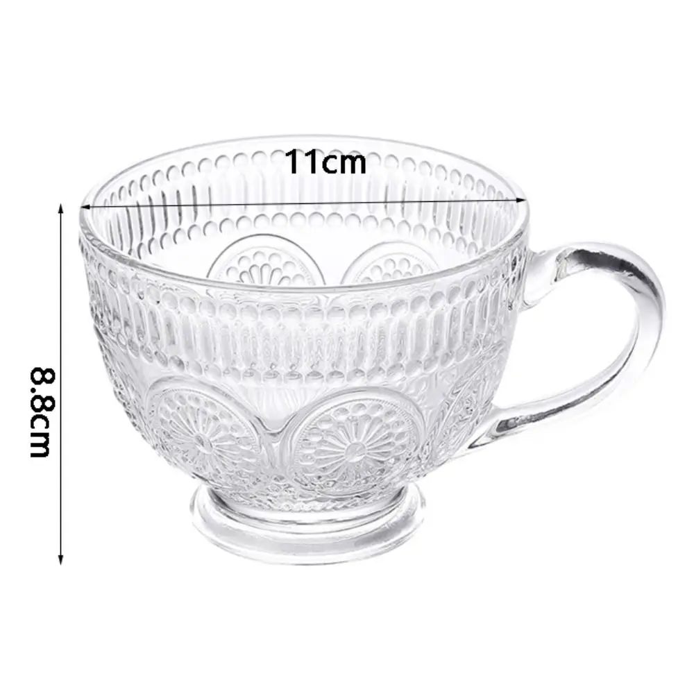 Sun Flower Pattern Embossed Glass Cup 400ml Vintage Embossed Phnom Penh Glass Cup European Style Fluted Ripple Mug Juice